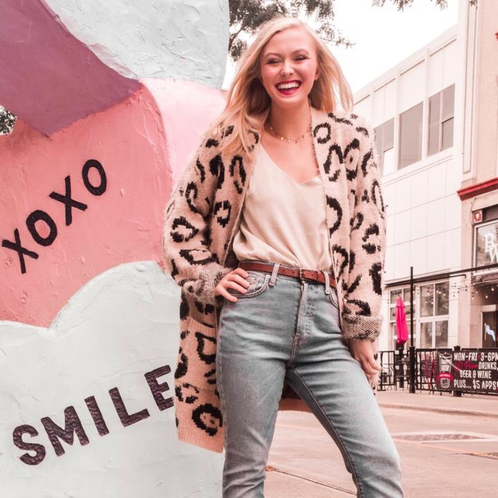 Pinkish Oversized Leopard Cardigan